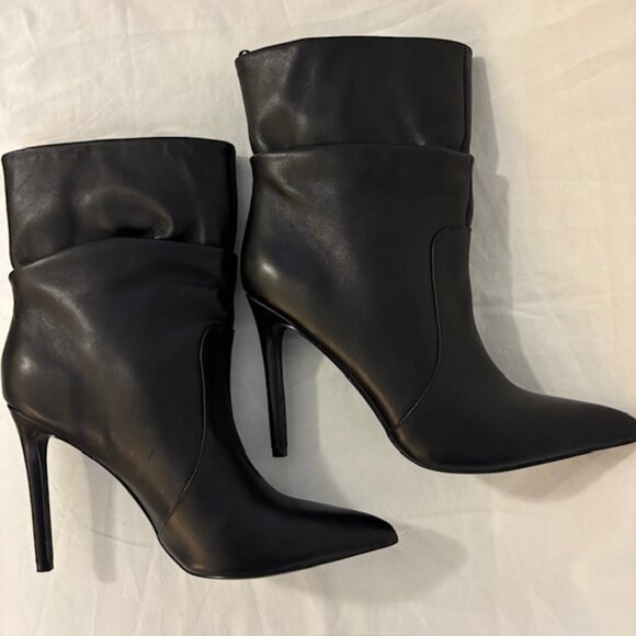 Steve Madden Monarch Black Leather Slouchy Stiletto Ankle Booties Womens Size 9M - Picture 2 of 12